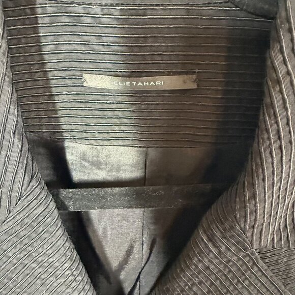 Elie Tahari Womens Black Textured 2 Button Lined Blazer Large Folded Cuffs - Picture 10 of 10